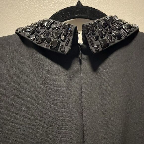 TRINA TURK (NWT) Marta Embellished Collar Crepe Black Mini Shift Dress, Size 6 - Picture 11 of 15